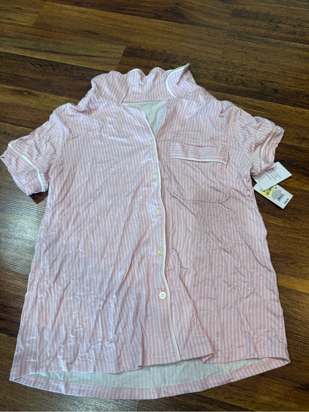 Pink Striped Women's Lounge Pajama Set - Short Sleeve Button-Up XS - Picture 2 of 6